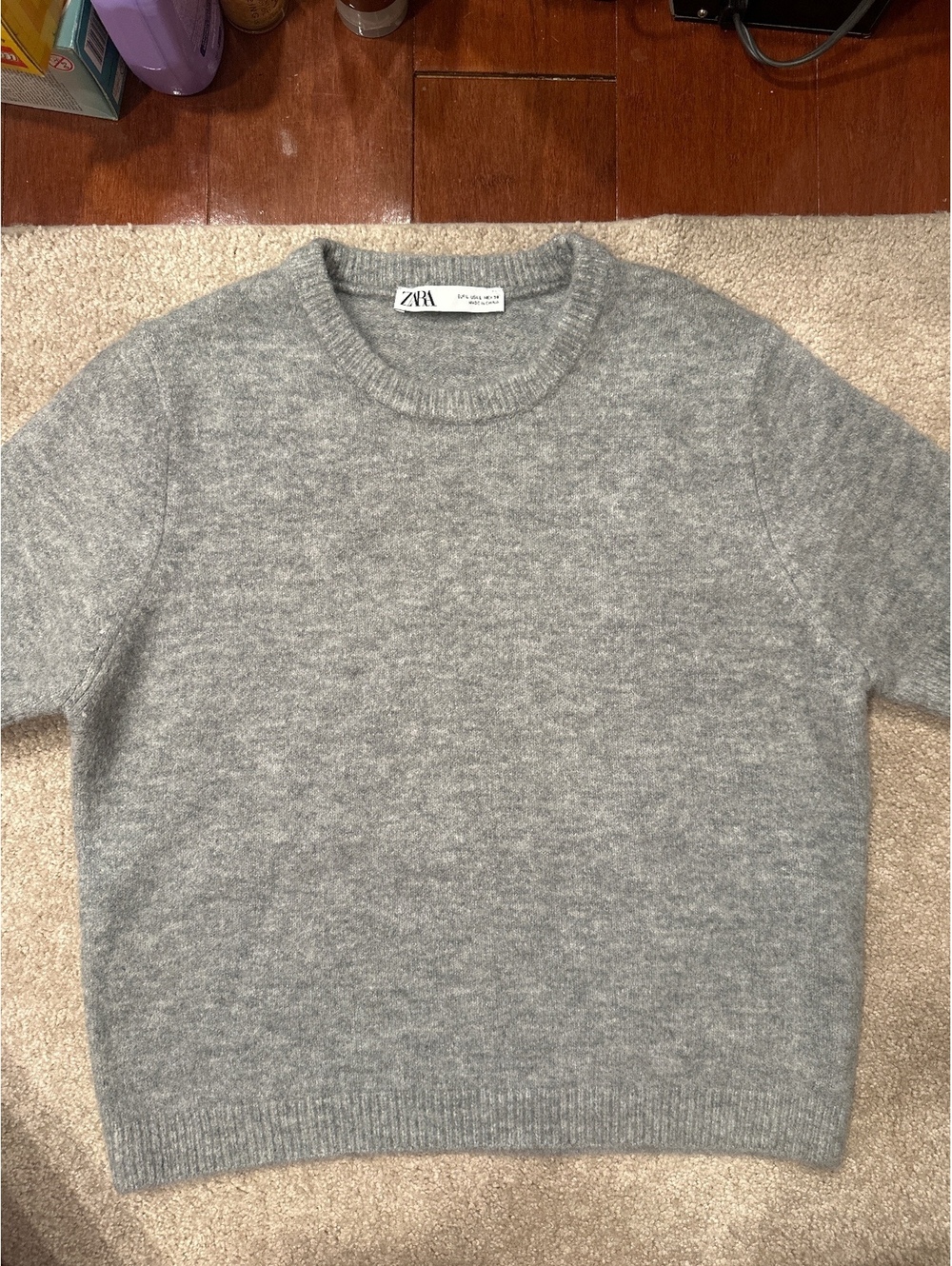 (5)Zara Light Gray Crew Neck Pullover Sweater Size L